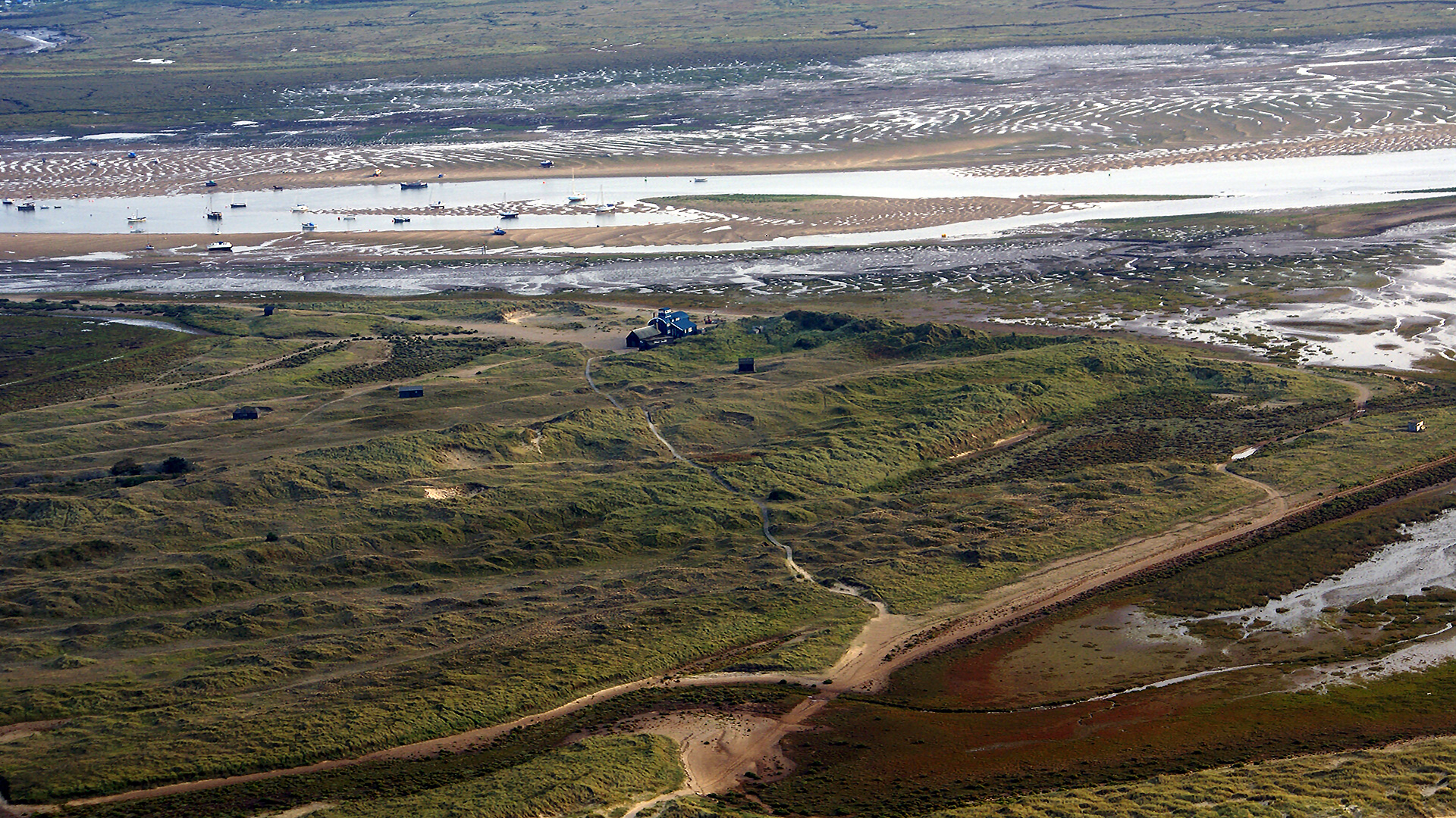 Aerial photo of Blakeney pit and the Lifeboat station